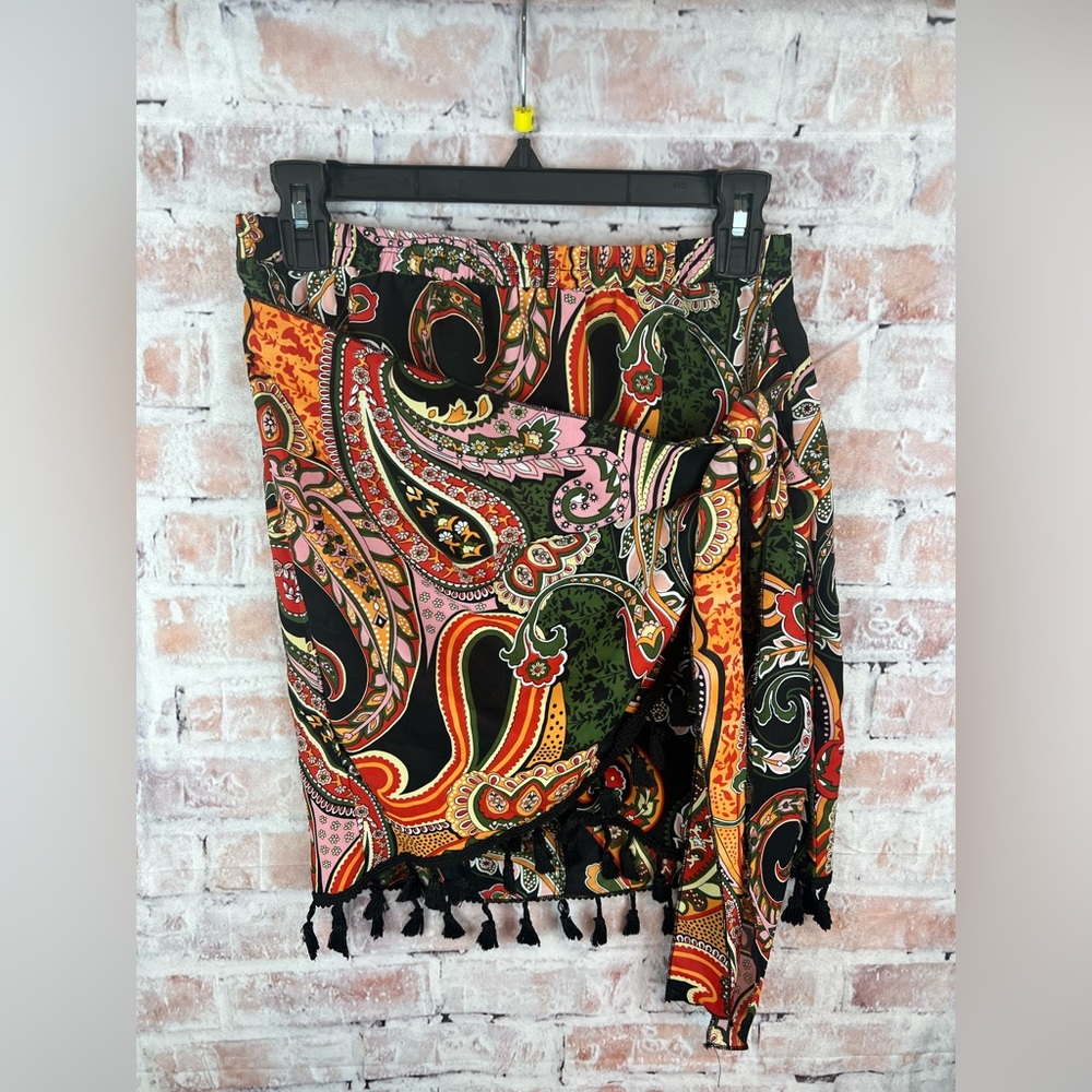 SHEIN Paisley Mini Skirt with Tassels